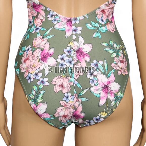 Hula Honey Tropic Romance Crochet One Piece Swimsuit Floral Halter Tie Size S - Picture 9 of 13